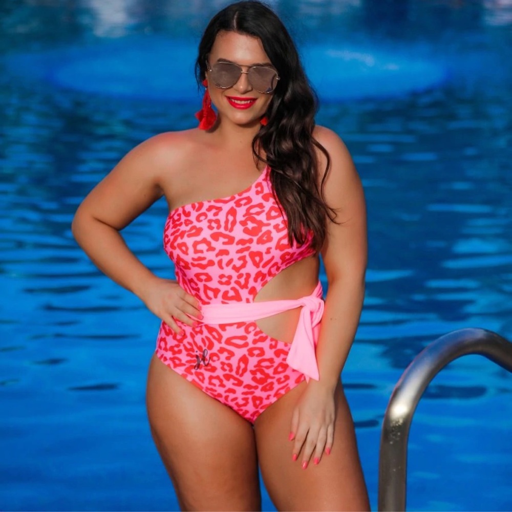 Jess Lea leopard shark bite one should swim suit, pink, sizes: XL,2X,3X